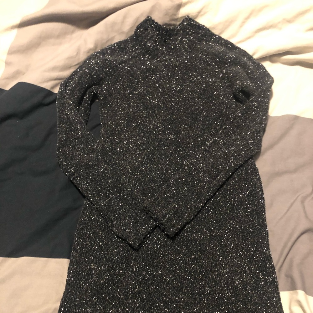 Sparkly Mock Neck Blue Black Dress